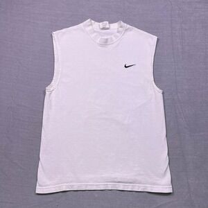 Nike Vintage Sleeveless T Shirt Mock Neck Logo Made USA Men Large White